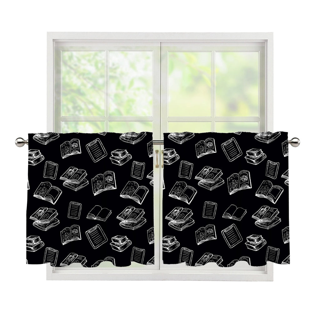 Black And White Books Pattern Print Tier Curtains