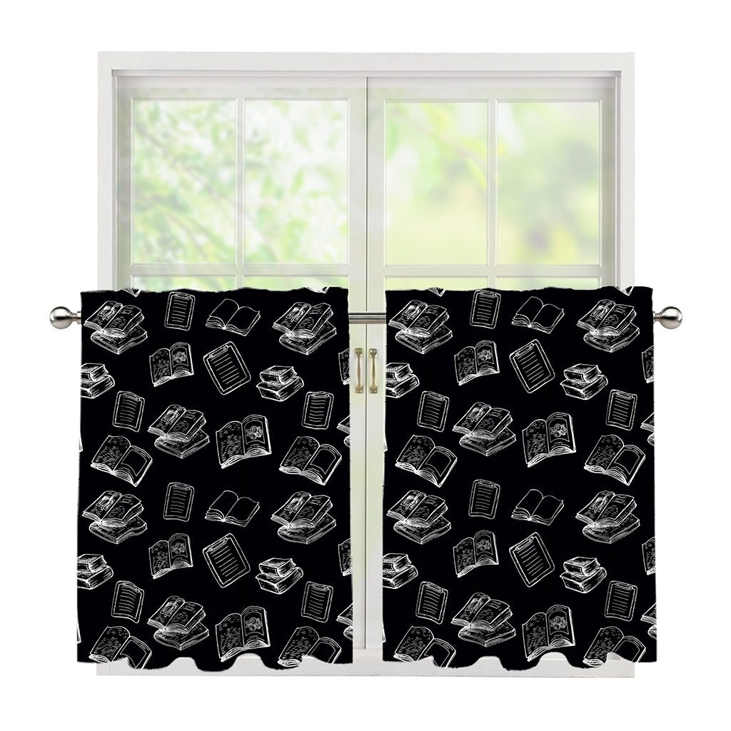 Black And White Books Pattern Print Tier Curtains