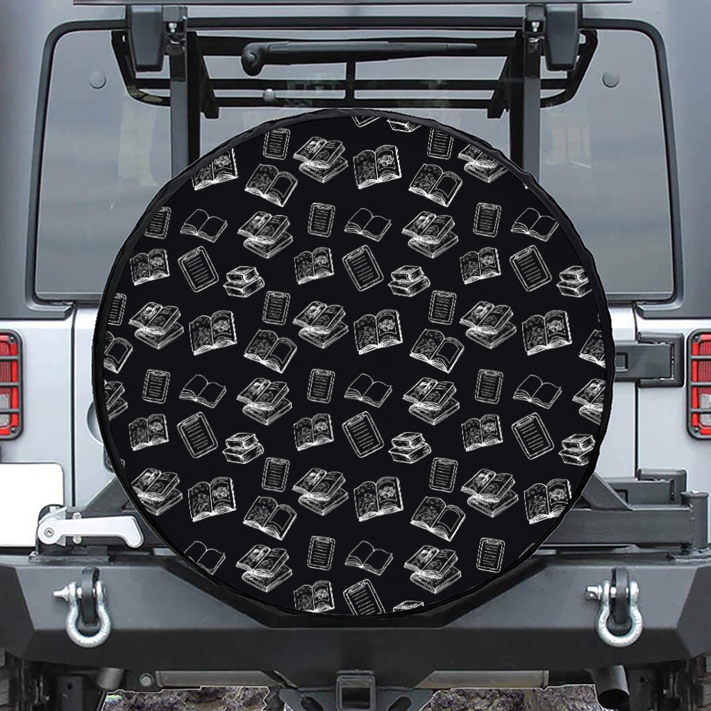 Black And White Books Pattern Print Tire Cover