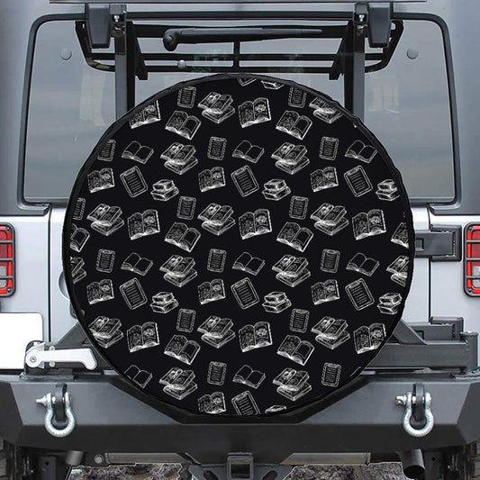 Black And White Books Pattern Print Tire Cover