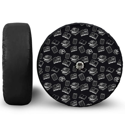 Black And White Books Pattern Print Tire Cover With Camera Hole