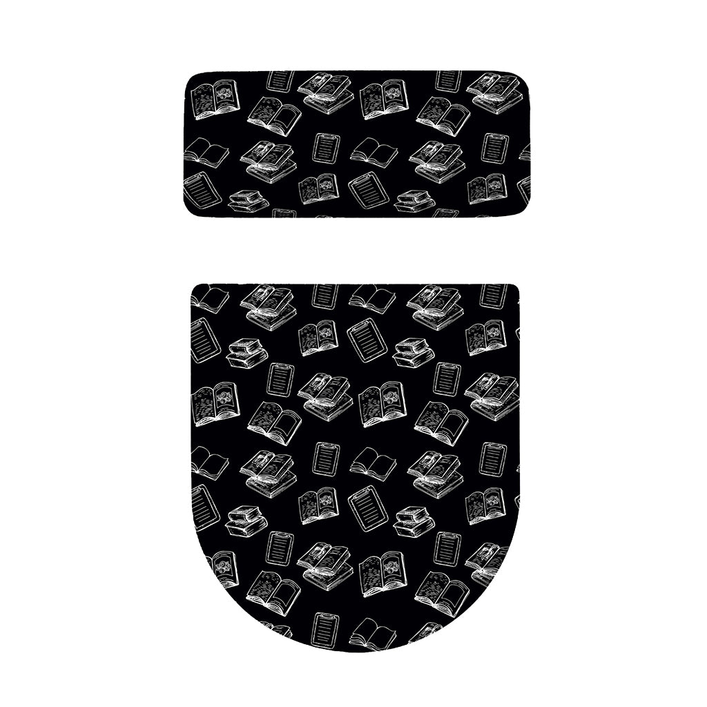Black And White Books Pattern Print Toilet Lid And Tank Cover Set
