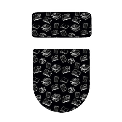 Black And White Books Pattern Print Toilet Lid And Tank Cover Set