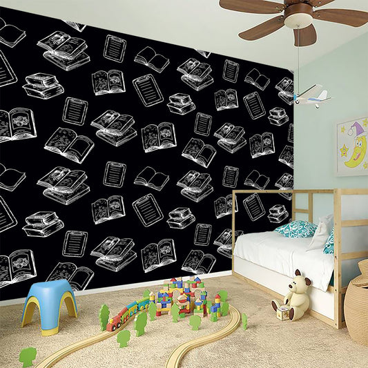 Black And White Books Pattern Print Wall Sticker