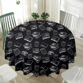 Black And White Books Pattern Print Waterproof Round Tablecloth