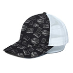 Black And White Books Pattern Print White Mesh Trucker Cap