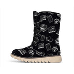 Black And White Books Pattern Print Winter Boots