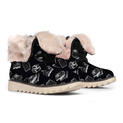 Black And White Books Pattern Print Winter Boots
