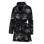 Black And White Books Pattern Print Women's Bathrobe