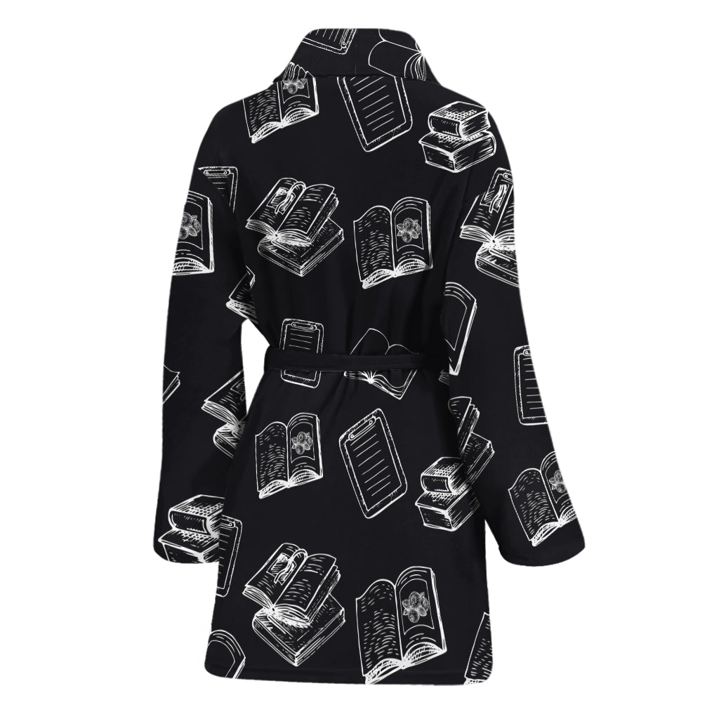 Black And White Books Pattern Print Women's Bathrobe