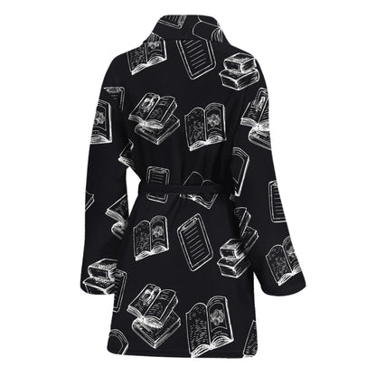 Black And White Books Pattern Print Women's Bathrobe