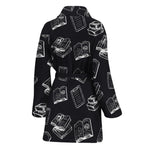 Black And White Books Pattern Print Women's Bathrobe
