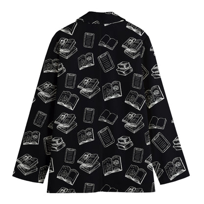 Black And White Books Pattern Print Women's Blazer