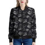 Black And White Books Pattern Print Women's Bomber Jacket