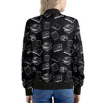 Black And White Books Pattern Print Women's Bomber Jacket