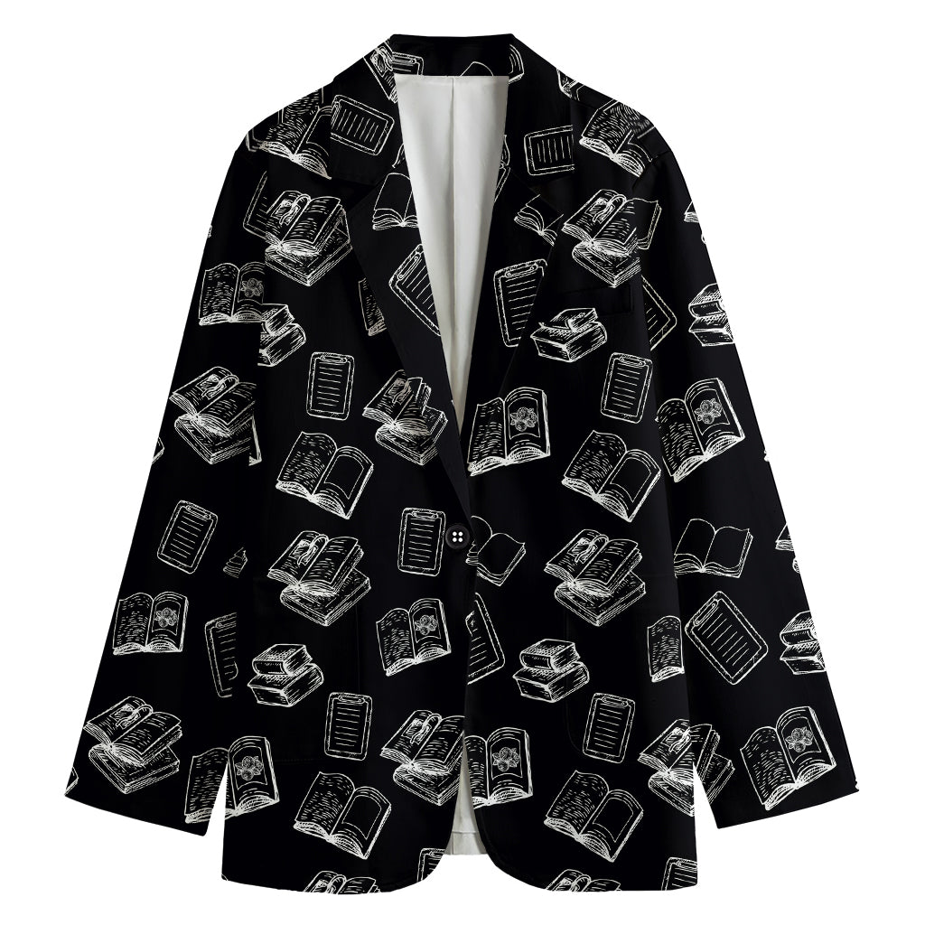 Black And White Books Pattern Print Women's Cotton Blazer