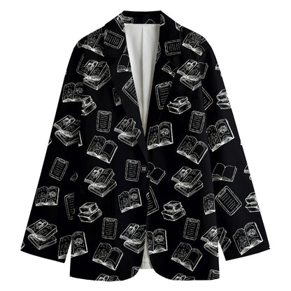 Black And White Books Pattern Print Women's Cotton Blazer