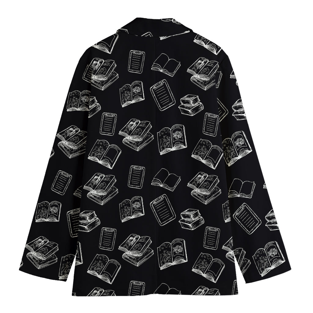 Black And White Books Pattern Print Women's Cotton Blazer
