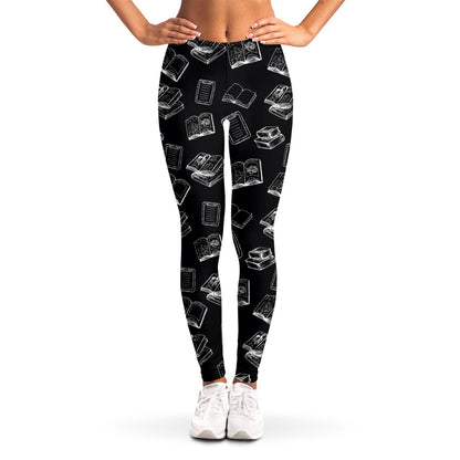 Black And White Books Pattern Print Women's Leggings