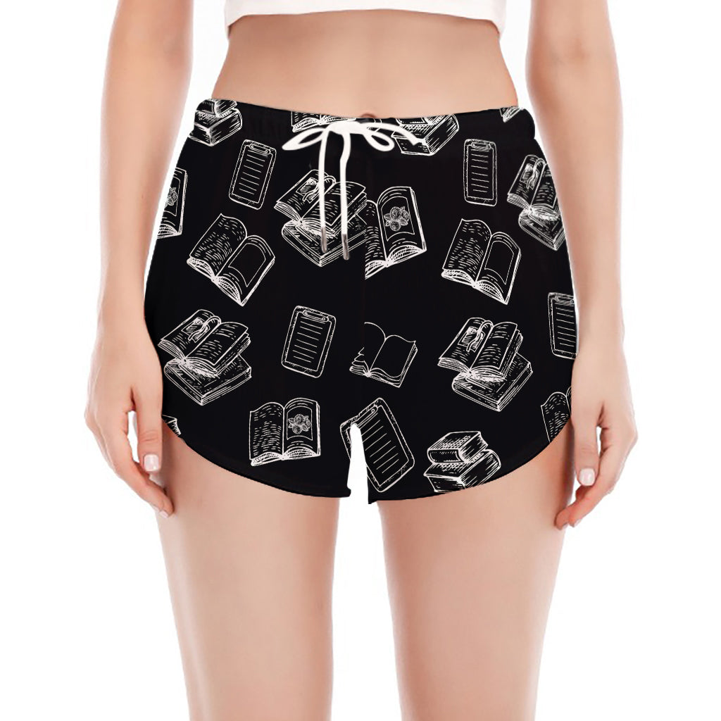 Black And White Books Pattern Print Women's Split Running Shorts