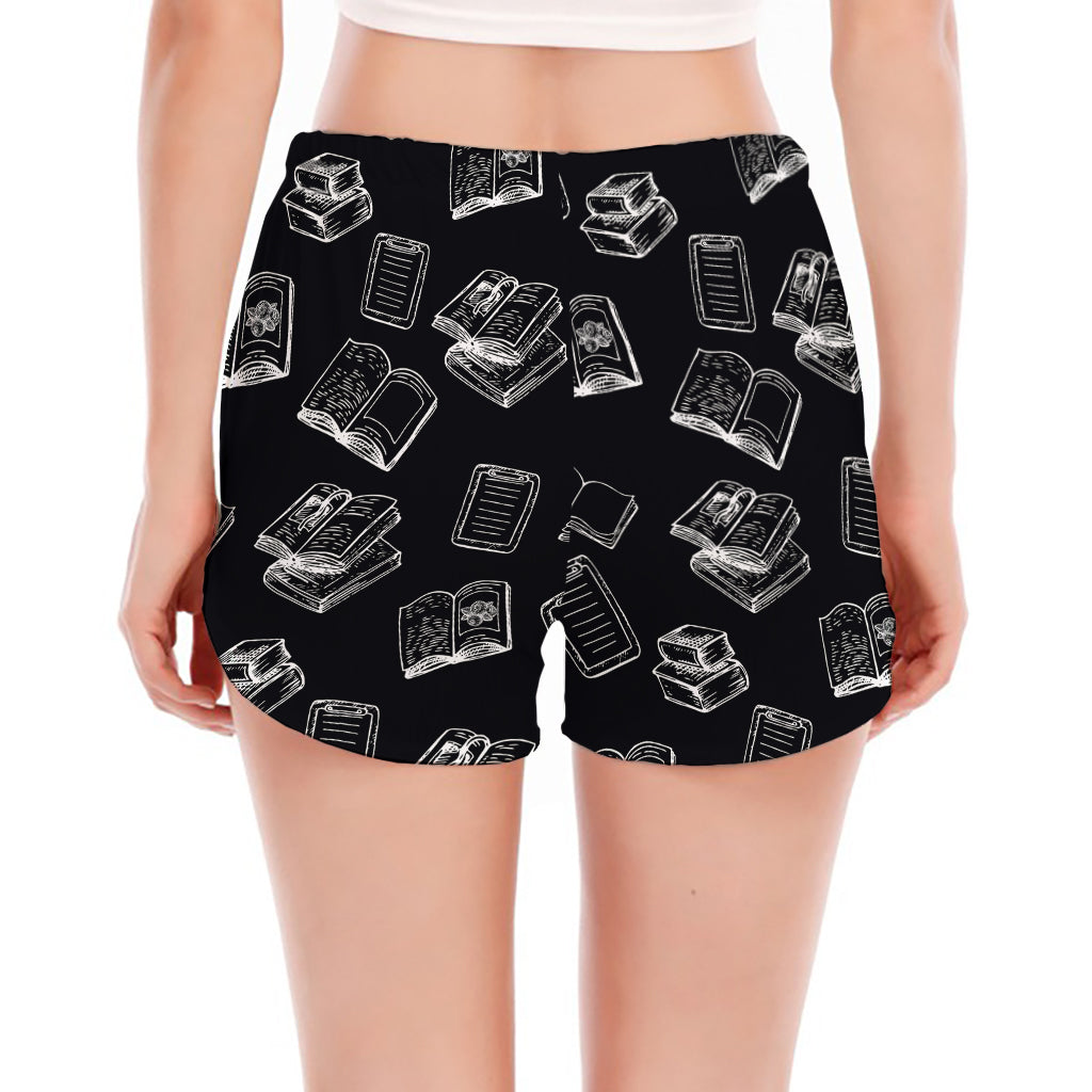 Black And White Books Pattern Print Women's Split Running Shorts