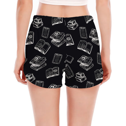 Black And White Books Pattern Print Women's Split Running Shorts