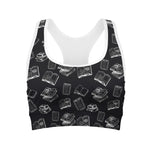 Black And White Books Pattern Print Women's Sports Bra