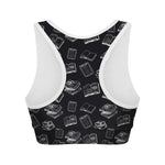 Black And White Books Pattern Print Women's Sports Bra