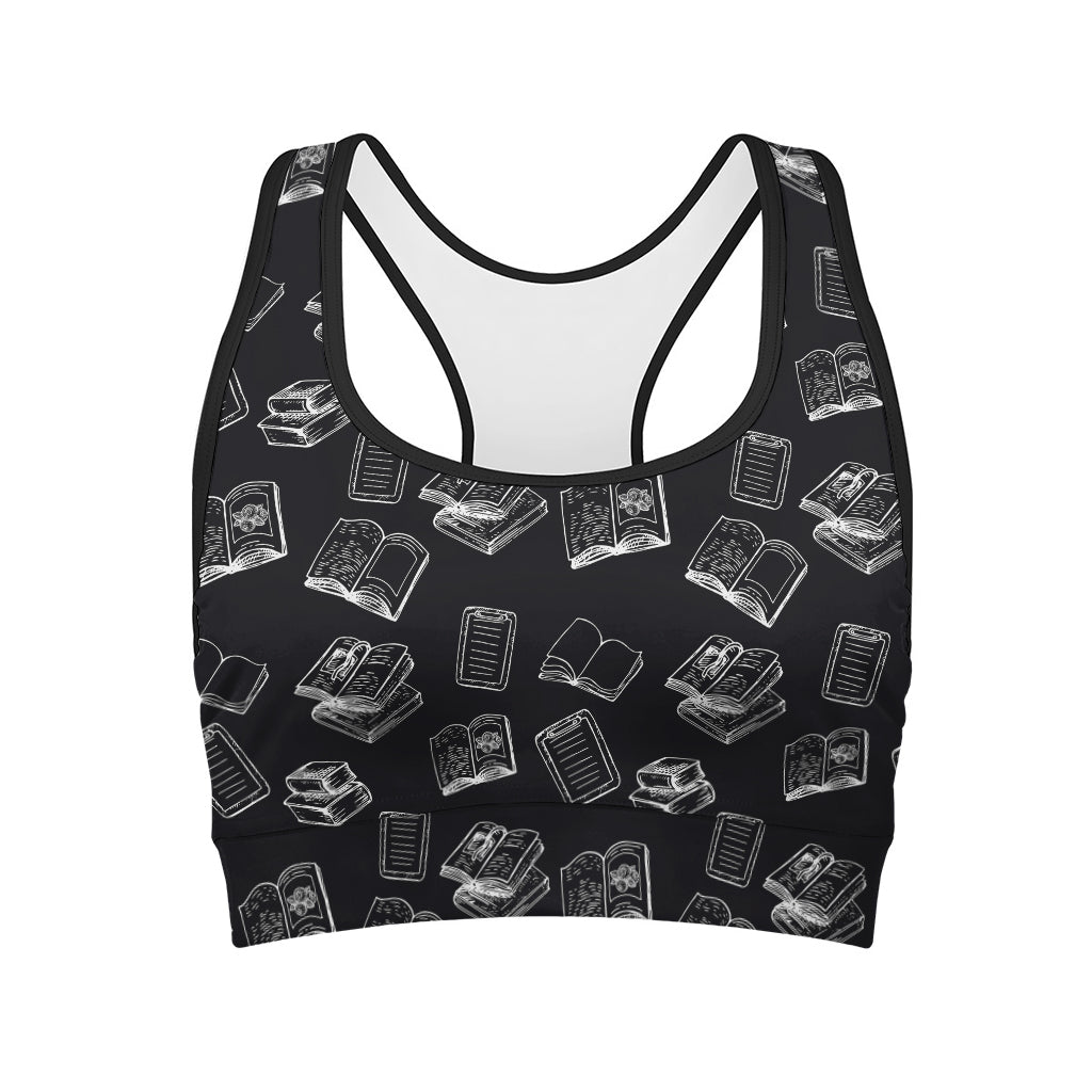 Black And White Books Pattern Print Women's Sports Bra