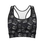 Black And White Books Pattern Print Women's Sports Bra