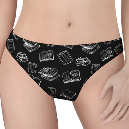 Black And White Books Pattern Print Women's Thong