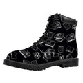 Black And White Books Pattern Print Padded Collar Lace Up Boots
