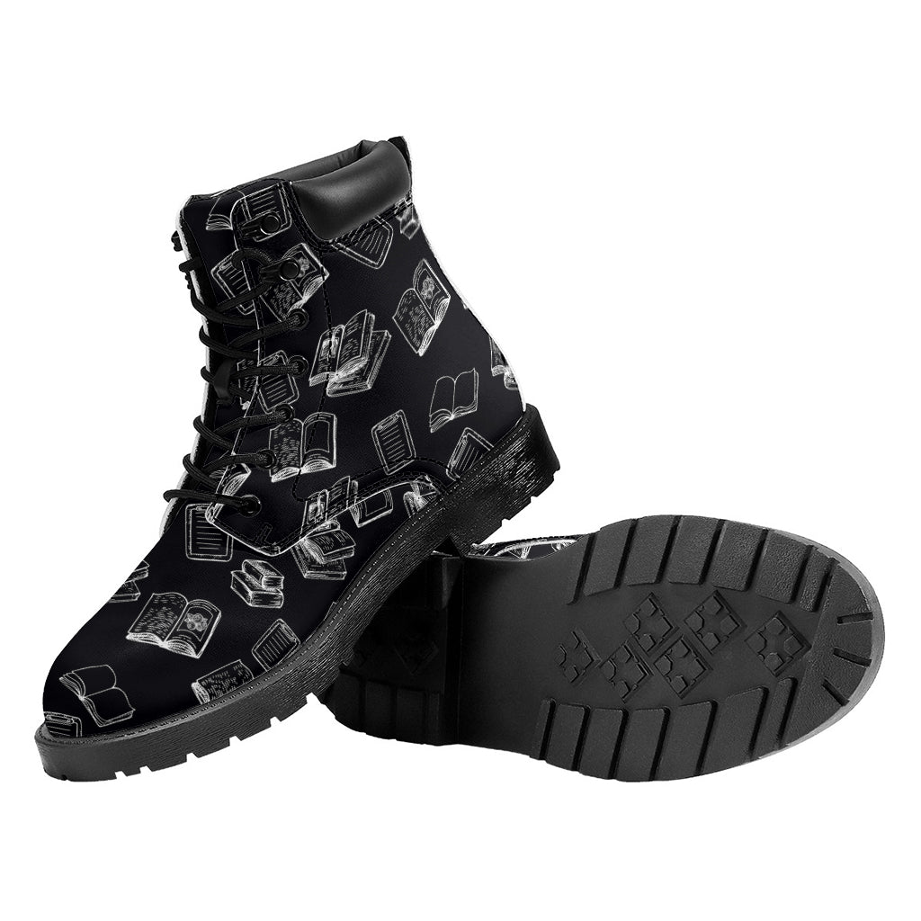 Black And White Books Pattern Print Work Boots