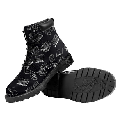 Black And White Books Pattern Print Work Boots
