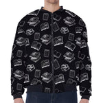 Black And White Books Pattern Print Zip Sleeve Bomber Jacket