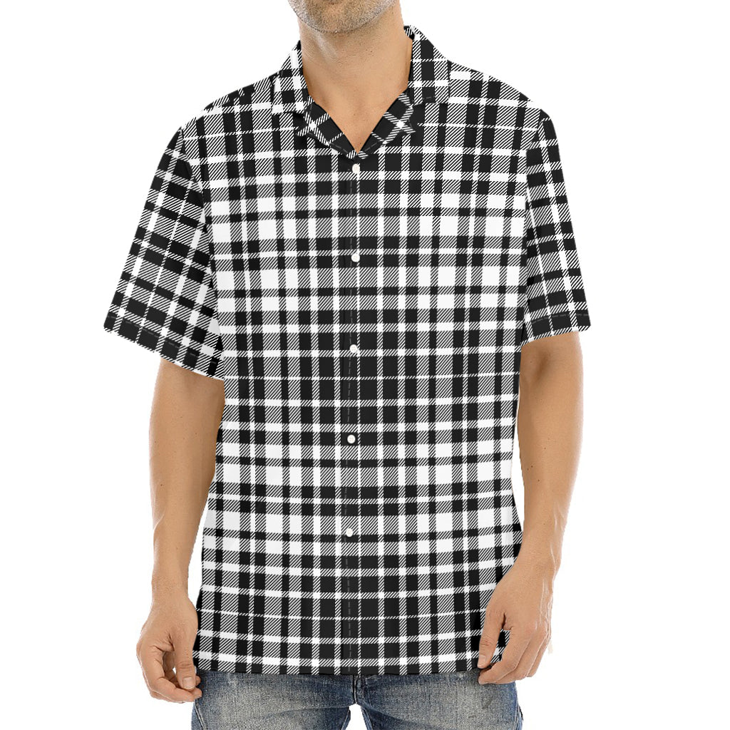 Black And White Border Tartan Print Aloha Shirt