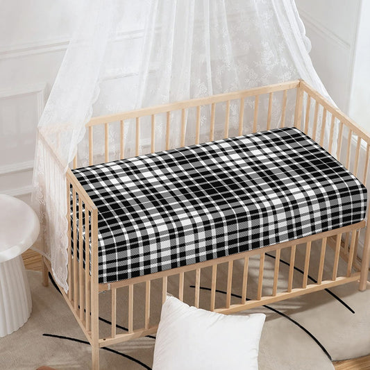 Black And White Border Tartan Print Baby Crib Sheet