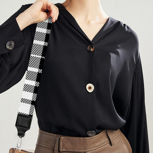 Black And White Border Tartan Print Bag Strap