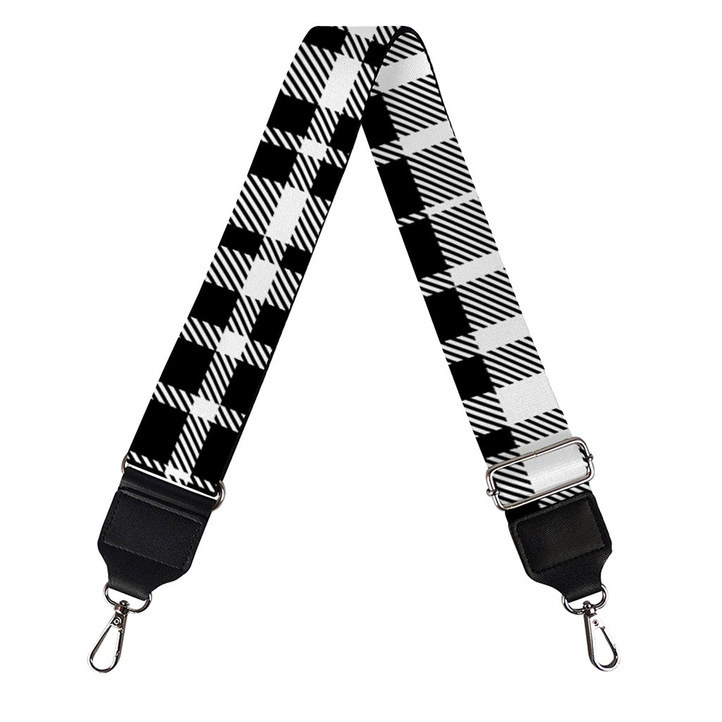 Black And White Border Tartan Print Bag Strap