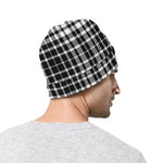 Black And White Border Tartan Print Beanie