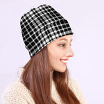 Black And White Border Tartan Print Beanie