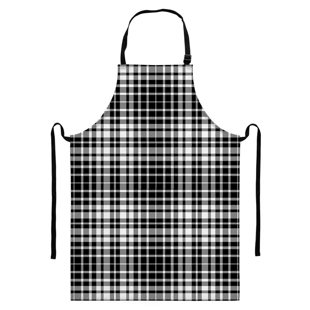 Black And White Border Tartan Print Bib Apron With Pocket