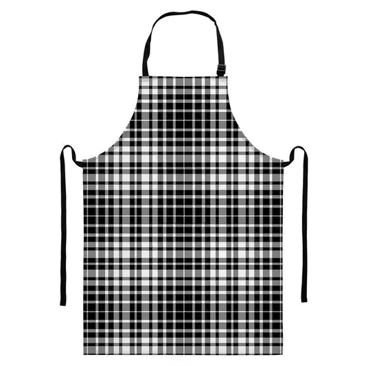 Black And White Border Tartan Print Bib Apron With Pocket