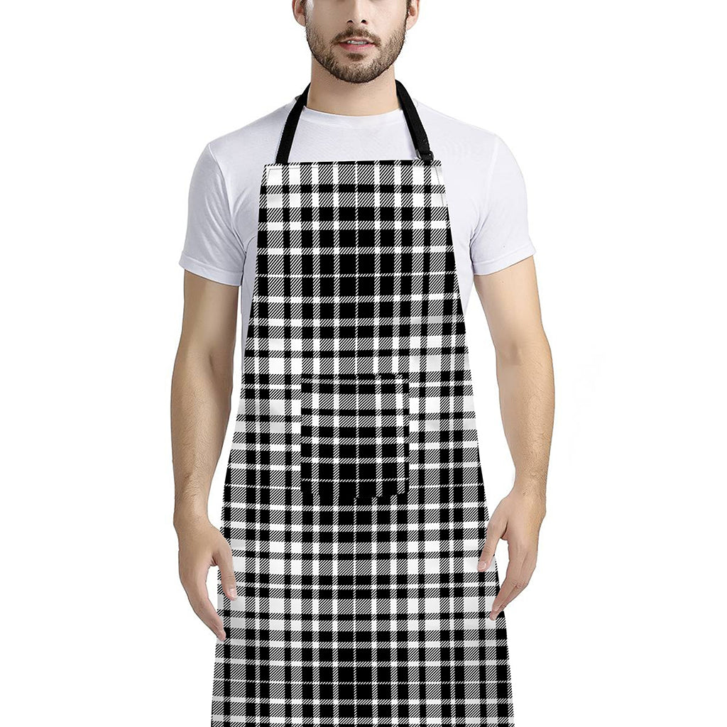 Black And White Border Tartan Print Bib Apron With Pocket