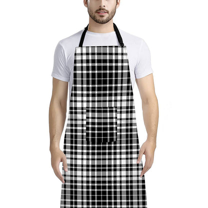 Black And White Border Tartan Print Bib Apron With Pocket