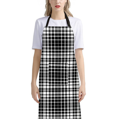 Black And White Border Tartan Print Bib Apron With Pocket