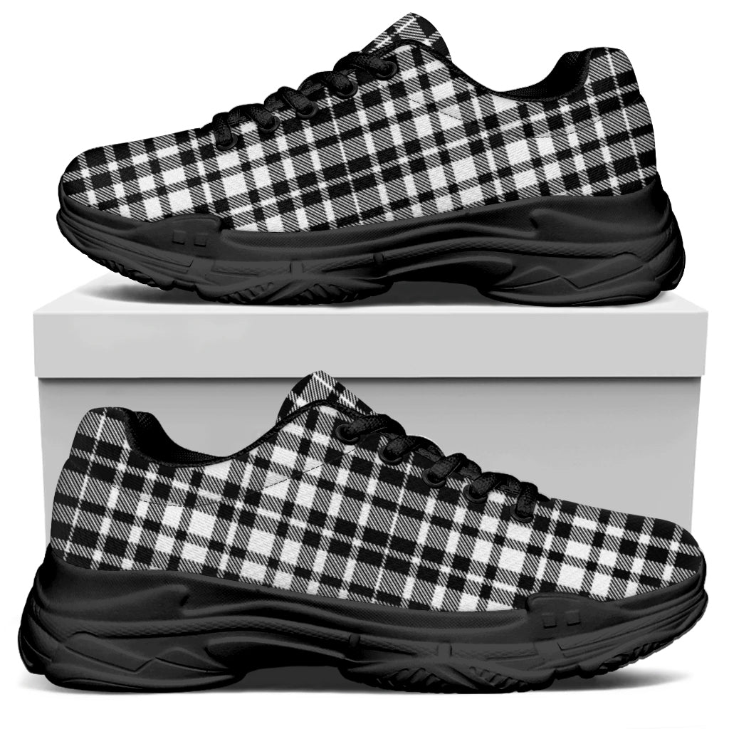 Black And White Border Tartan Print Black Chunky Shoes