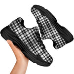 Black And White Border Tartan Print Black Chunky Shoes