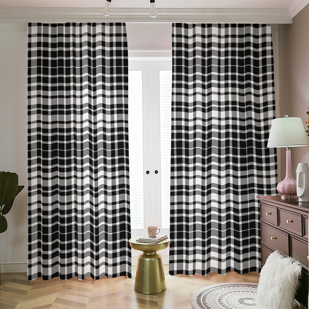 Black And White Border Tartan Print Blackout Pencil Pleat Curtains