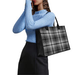 Black And White Border Tartan Print Canvas Tote Bag